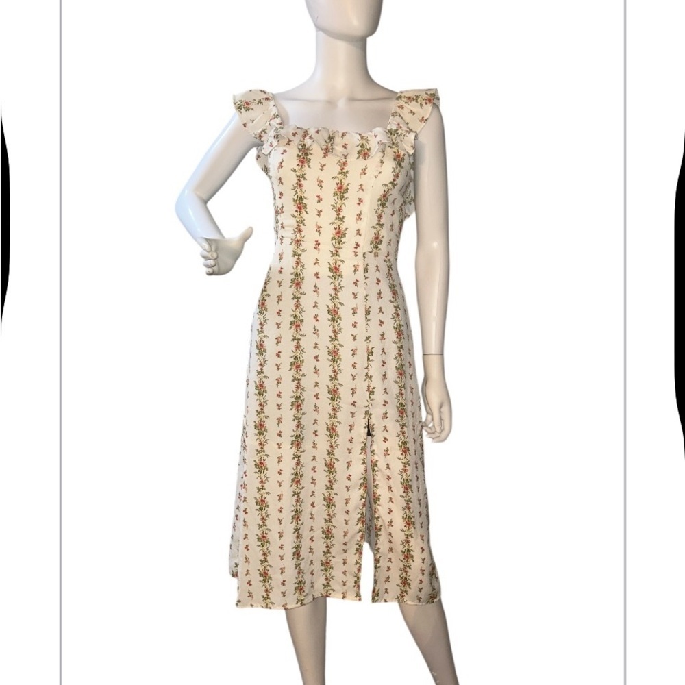 NLW current fashions floral Cream Sleeveless Sundress with Square Neck